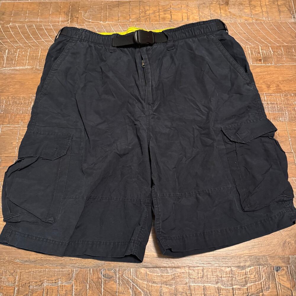 Vintage 2005 Old Navy Mens Large Belted Cargo Shorts Black Cotton Nylon Blend